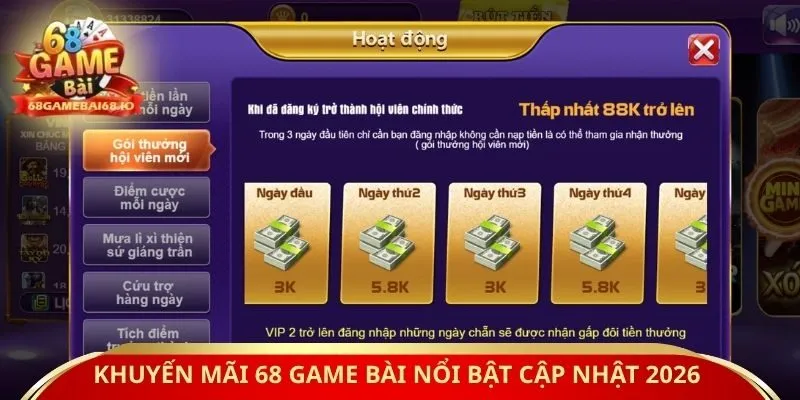 Khuyến mãi 68 game bài nổi bật cập nhật 2026 