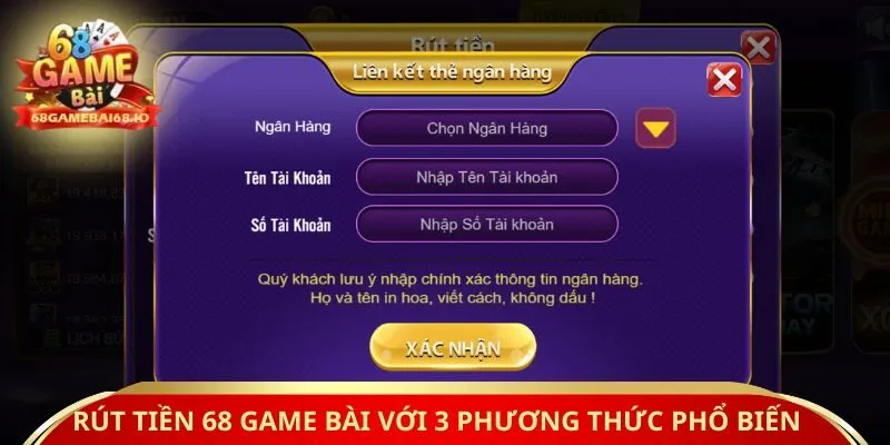 Rút tiền 68 game bài với 3 phương thức phổ biến
